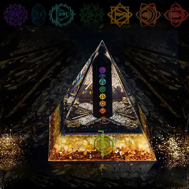 Olivenorma Chakra Obsidian Column Metatron's Cube Energy Orgone Pyramid