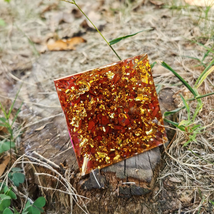 Olivenorma Pink Crystal Red Jasper Tree of Life Orgone Pyramid