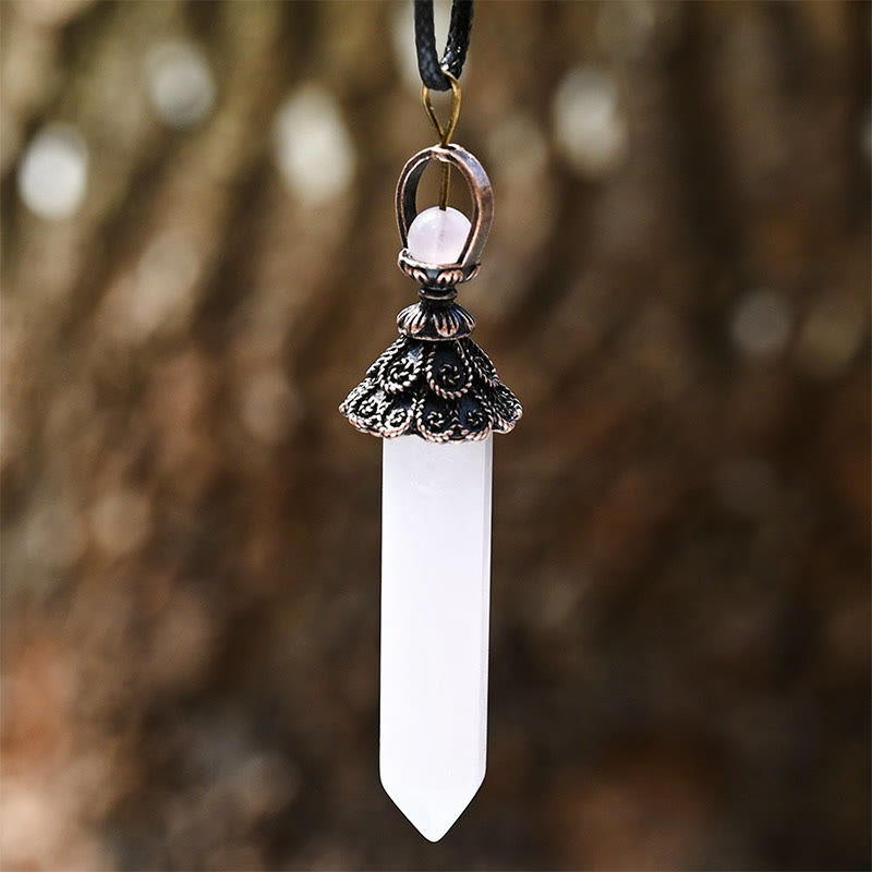 Olivenorma Meditation Hexagonal Natural Crystal Pendant Necklace