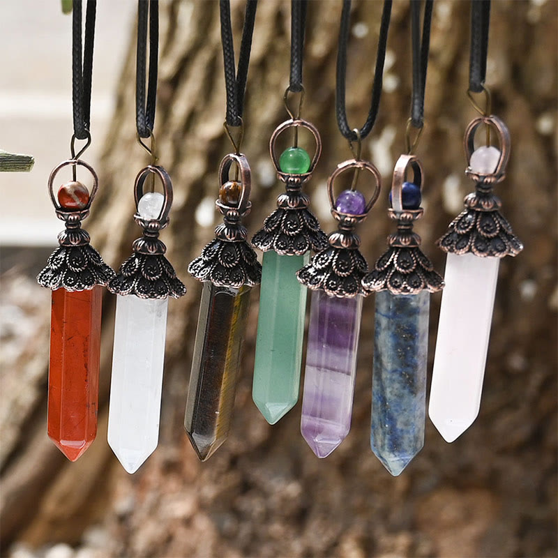 Olivenorma Meditation Hexagonal Natural Crystal Pendant Necklace