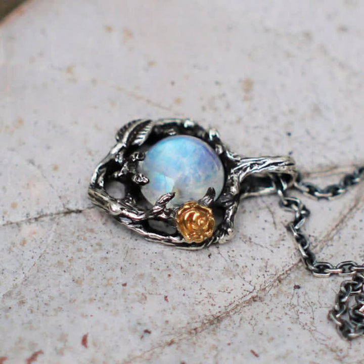 Olivenorma Moonstone Rose Pendant Necklace