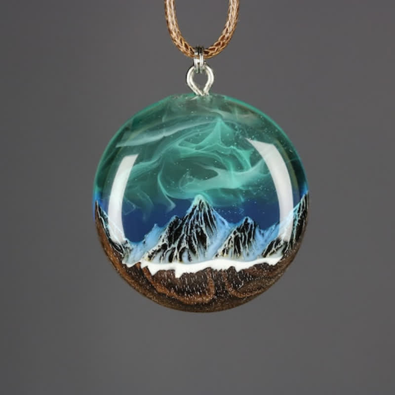 Olivenorma Aurora Borealis Wood Resin Round Pendant Necklace