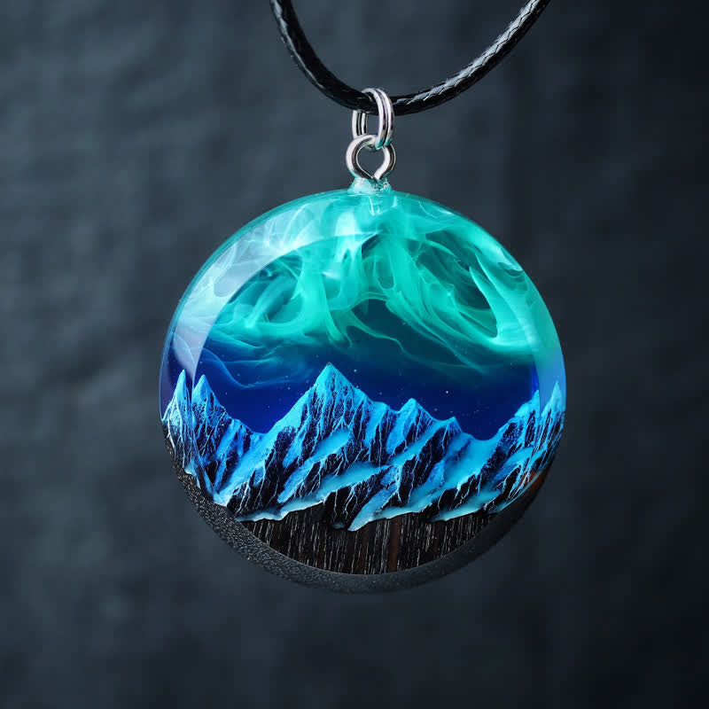 Olivenorma Aurora Borealis Wood Resin Round Pendant Necklace