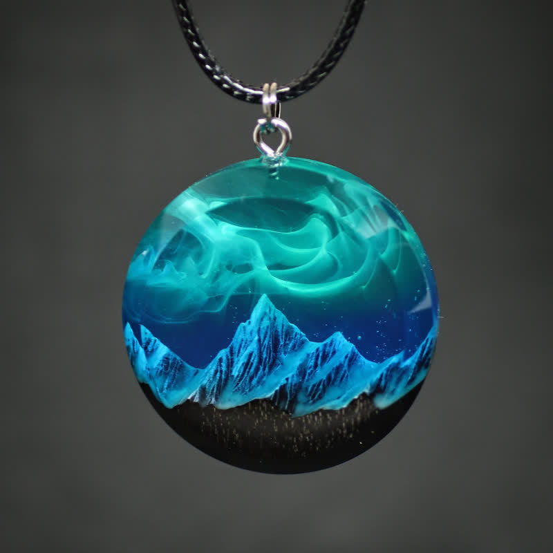 Olivenorma Aurora Borealis Wood Resin Round Pendant Necklace