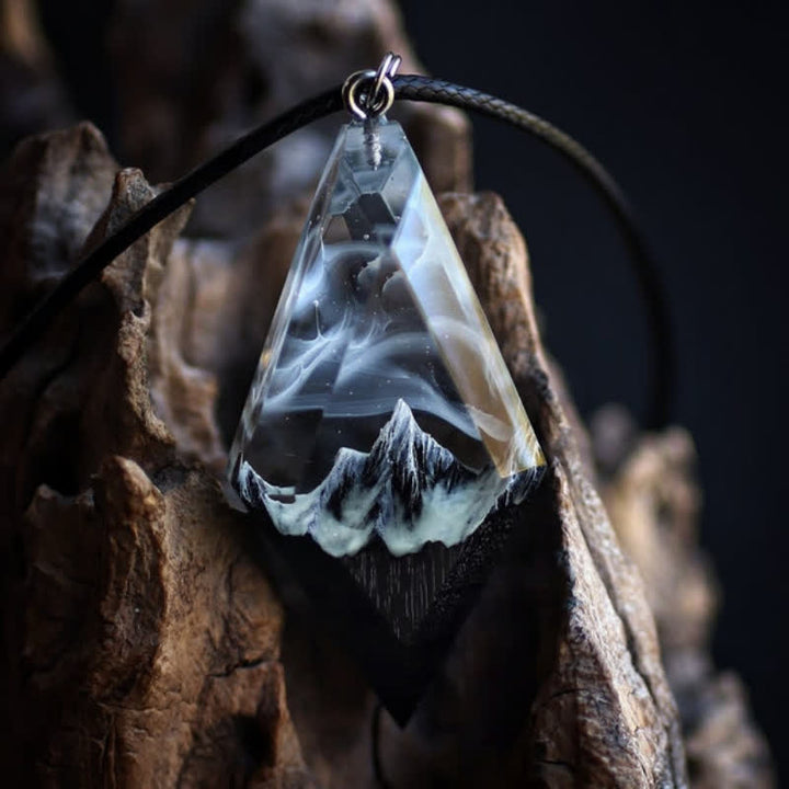 Olivenorma Snow Mountain White Aurora Resin Pendant Necklace