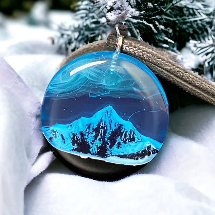 Olivenorma Blue Snow Mountain Resin Round Pendant Necklace