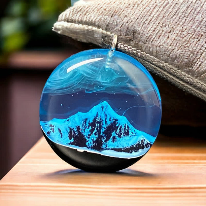 Olivenorma Blue Snow Mountain Resin Round Pendant Necklace