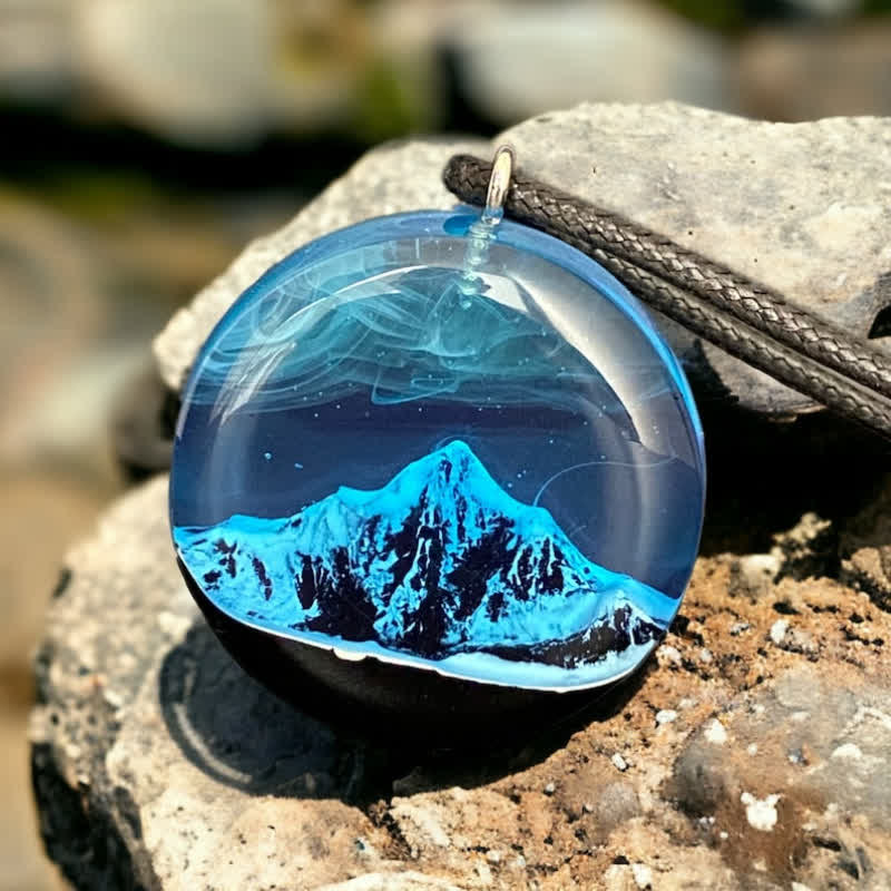 Olivenorma Blue Snow Mountain Resin Round Pendant Necklace