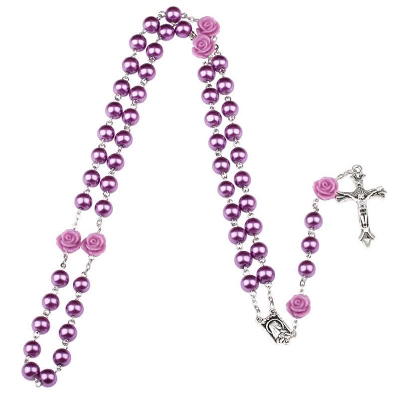 Olivenorma Purple Glass Beads Rosary Necklace