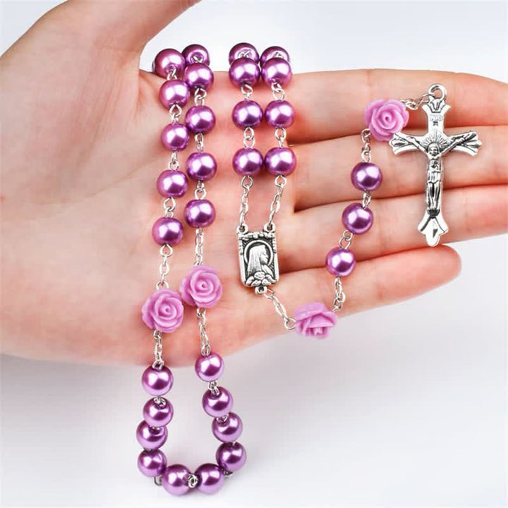 Olivenorma Purple Glass Beads Rosary Necklace