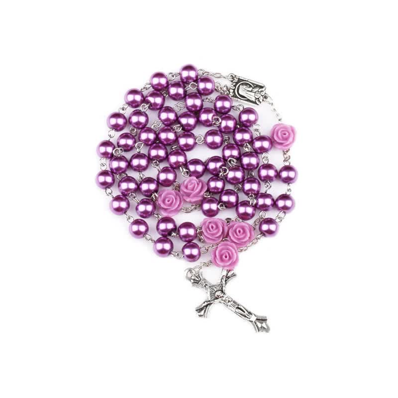 Olivenorma Purple Glass Beads Rosary Necklace