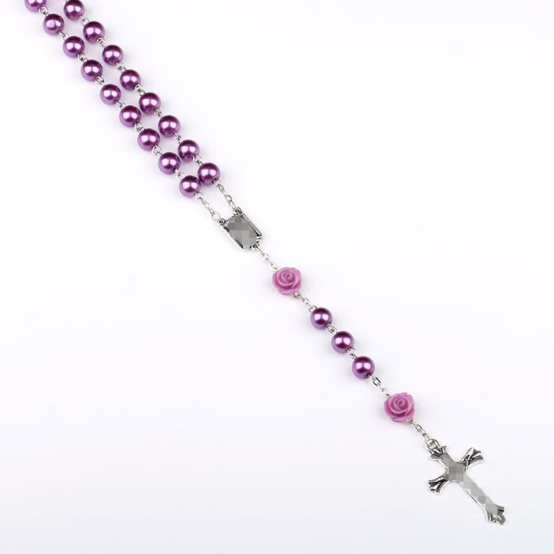 Olivenorma Purple Glass Beads Rosary Necklace