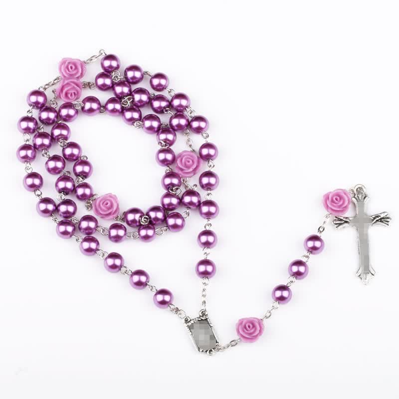 Olivenorma Purple Glass Beads Rosary Necklace