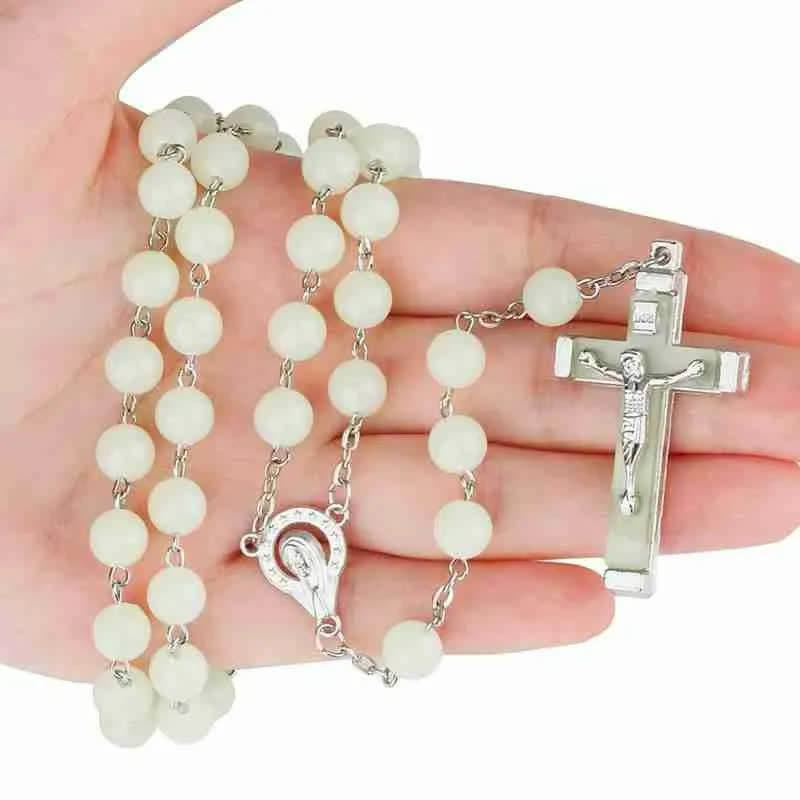 Olivenorma 8mm Luminous Beaded Cross Rosary Necklace