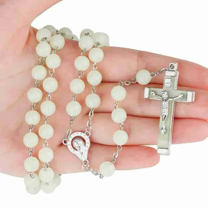 Olivenorma 8mm Luminous Beaded Cross Rosary Necklace