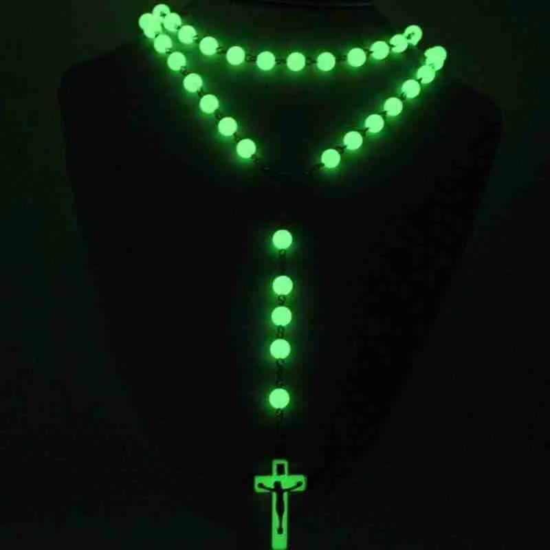 Olivenorma 8mm Luminous Beaded Cross Rosary Necklace