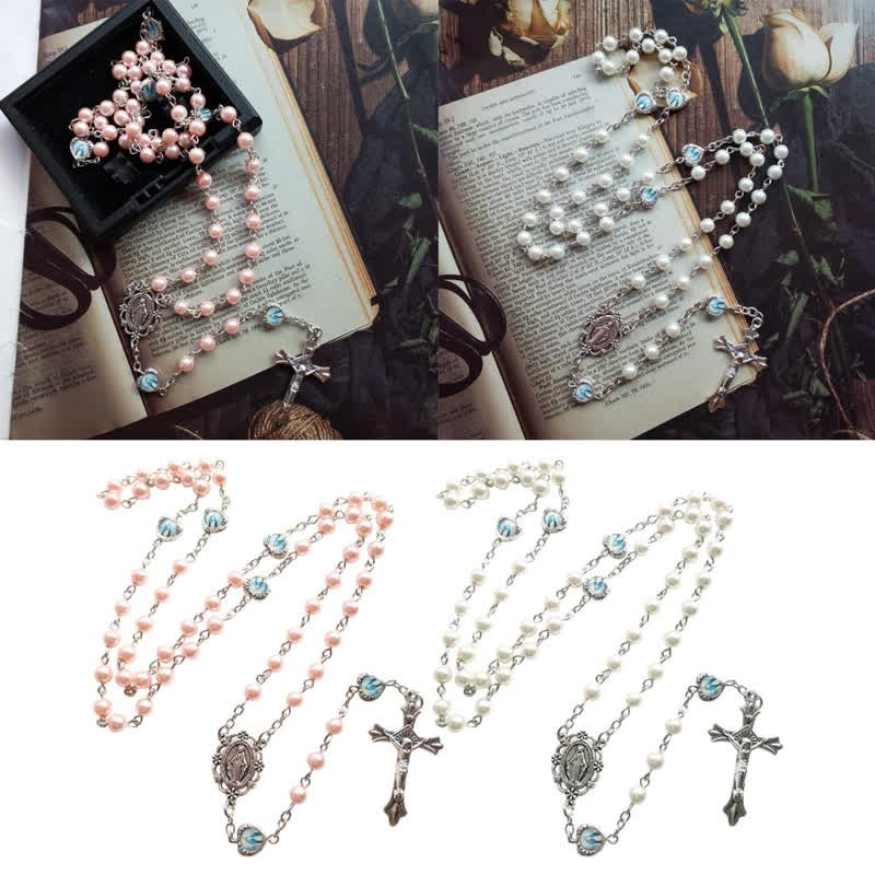 Olivenorma Crucifix Cross Long Chain Beads Rosary Necklace