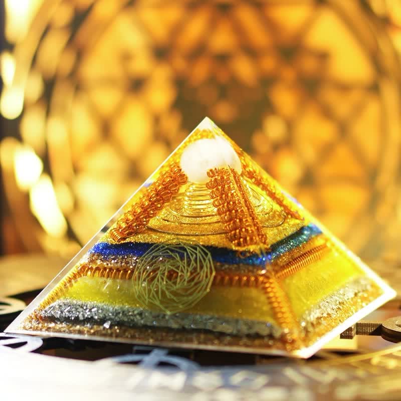 Olivenorma "Key to Wealth" Clear Crystal Citrine Orgone Pyramid