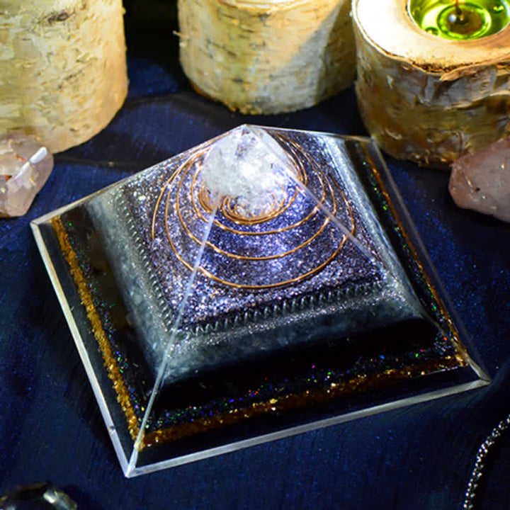 Olivenorma High Frequency Clear Crystal Obsidian Orgone Pyramid