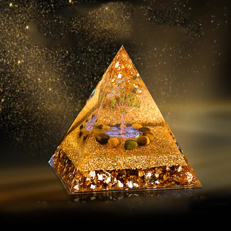 Olivenorma Peridot Tiger Eye Tree of Life Orgone Pyramid