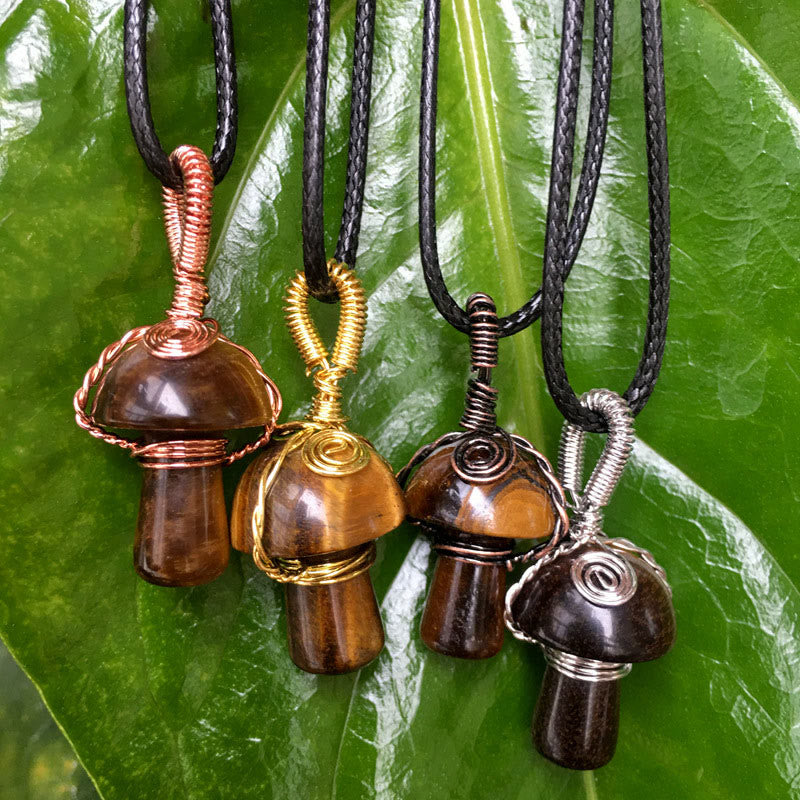 Olivenorma Hand Wound Natural Crystal Mushroom Necklace