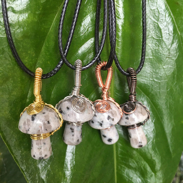 Olivenorma Hand Wound Natural Crystal Mushroom Necklace