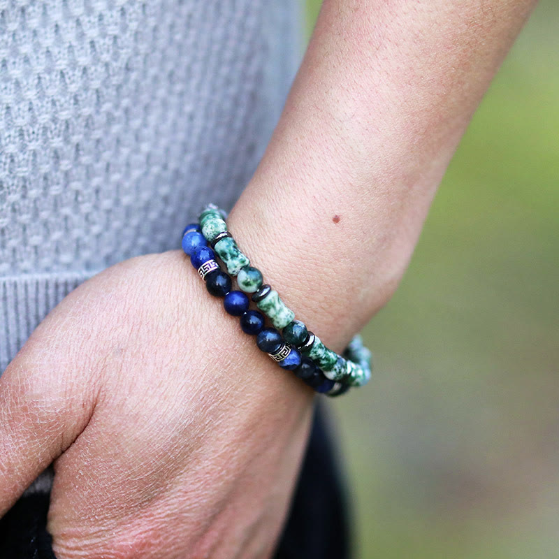 Olivenorma "Deepest Dreams" - Natural Blue Aventurine & Moss Agate Bracelet - image 2