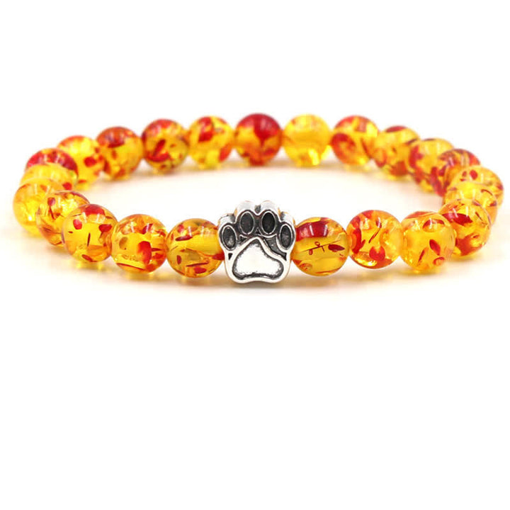 Olivenorma 8mm Natural Crystal Dog Paw Beaded Bracelet