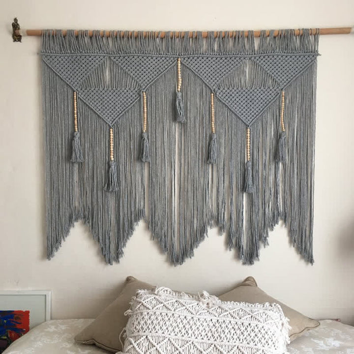 Olivenorma Boho Tapestry Large Macrame Weave Wall Decor - Gray(Not Included Hanging Rod) - 150x110cm - image 11