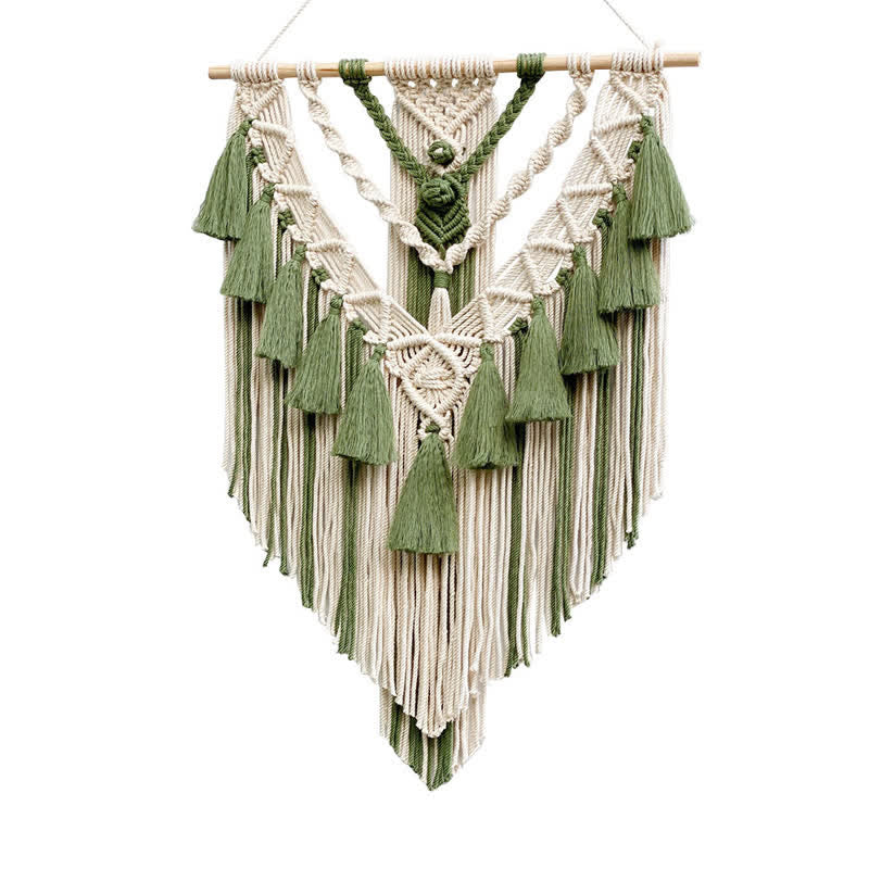 Olivenorma Khaki Green Handmade Weave Tassel Tapestry Wall Decor