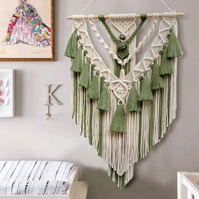 Olivenorma Khaki Green Handmade Weave Tassel Tapestry Wall Decor