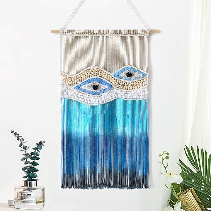 Olivenorma Weave Blue Evil Eye Dyed Tapestry Wall Decor