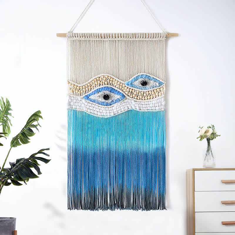 Olivenorma Weave Blue Evil Eye Dyed Tapestry Wall Decor