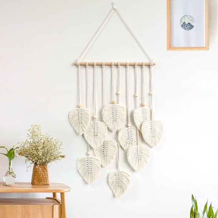 Olivenorma Handwoven Cotton Rope Leaf Tapestry Wall Decor