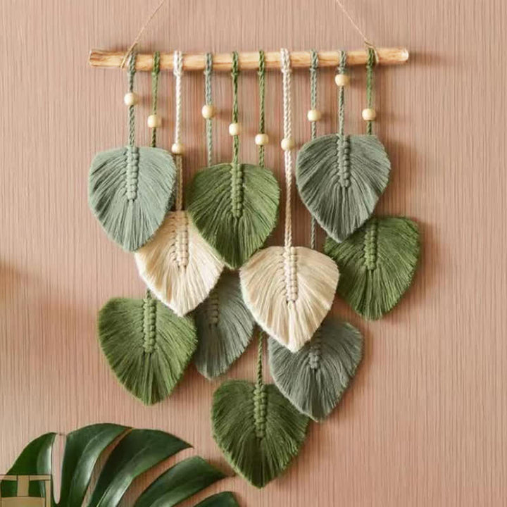 Olivenorma Handwoven Cotton Rope Leaf Tapestry Wall Decor