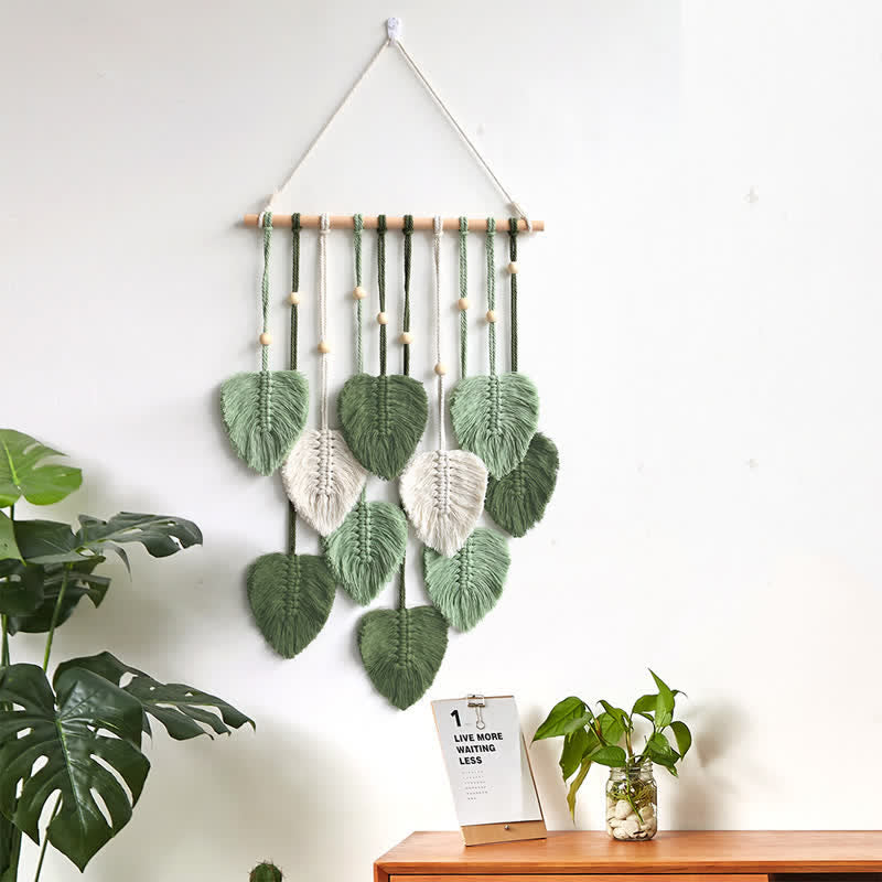 Olivenorma Handwoven Cotton Rope Leaf Tapestry Wall Decor