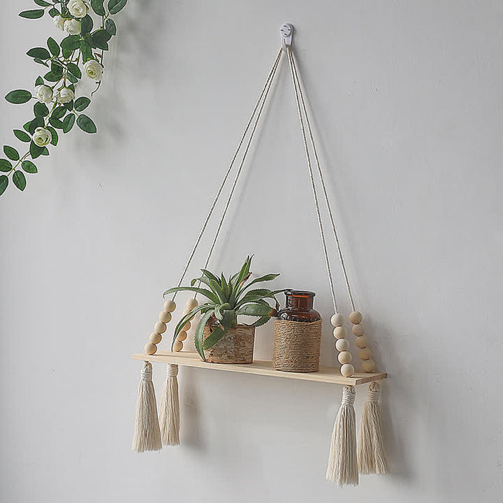 Olivenorma Cotton Rope Wooden Board Storage Rack Wall Decor