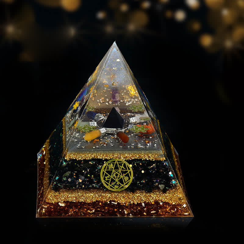 Olivenorma Gold Obsidian Chakra Crystal Array Orgone Pyramid