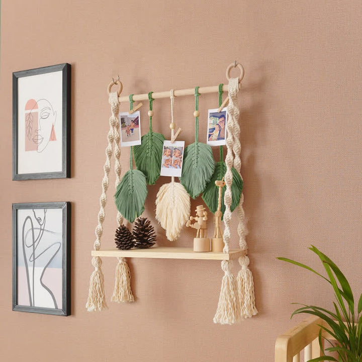 Olivenorma Weave Wood Shelf Storage Rack Wall Decor