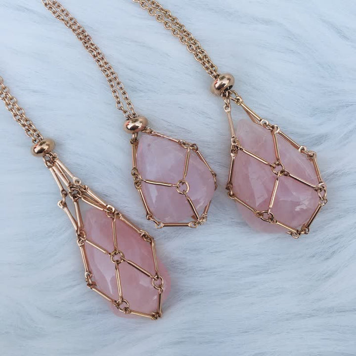 Olivenorma Medium Natural Crystal Rose Gold Pouch Necklace