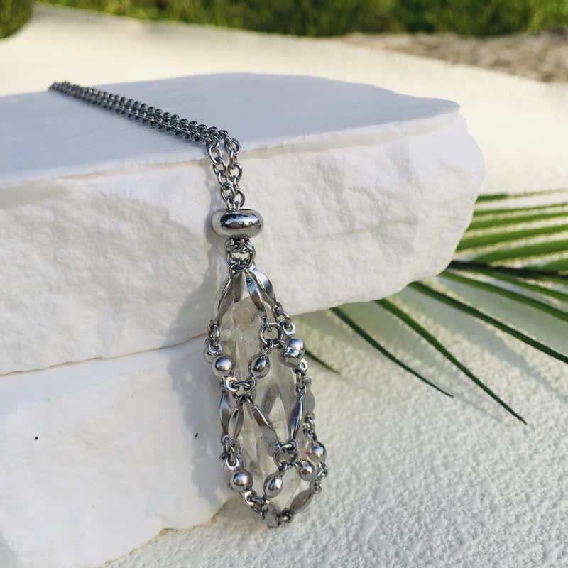 Olivenorma Rice Beads Chain Electroplated Crystal Pouch Necklace