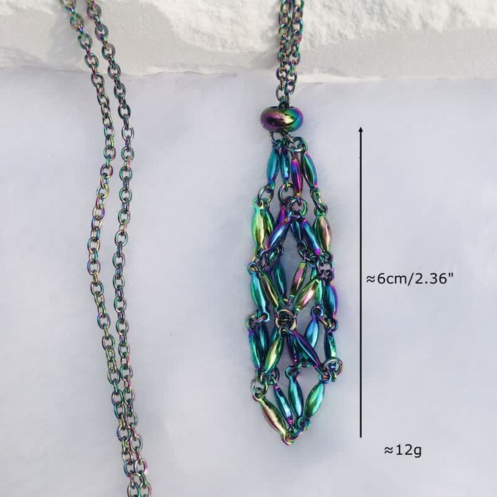 Olivenorma Color Plating Rice Beads Chain Crystal Pouch Necklace