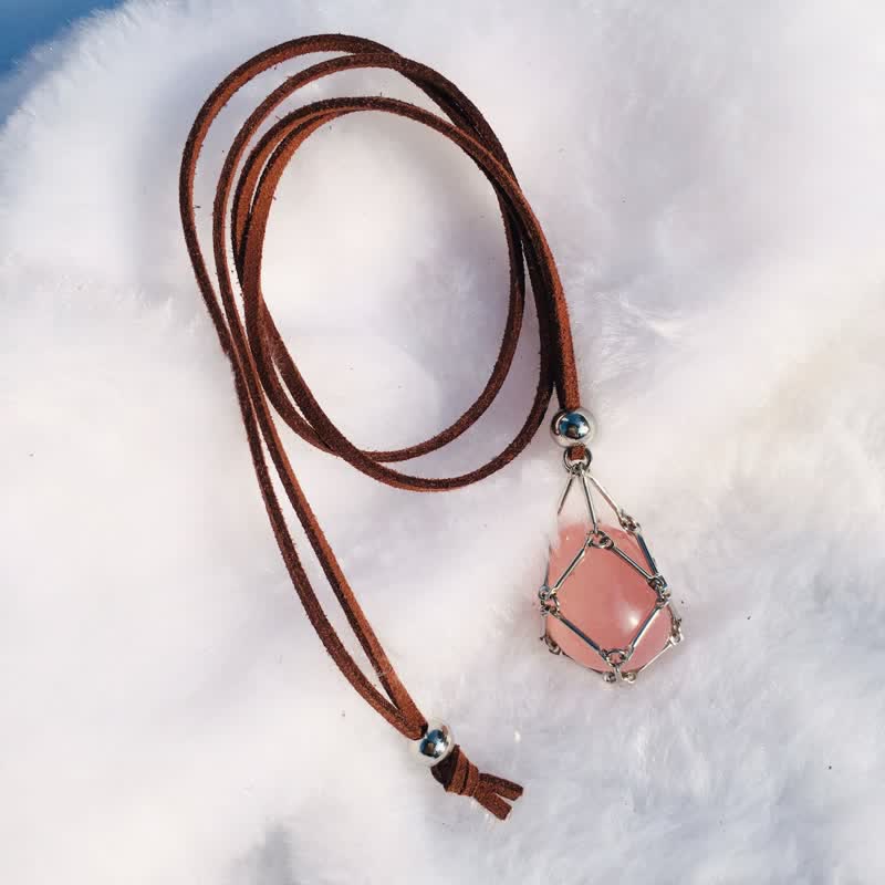 Olivenorma Natural Crystal Pouch Leather Rope Necklace