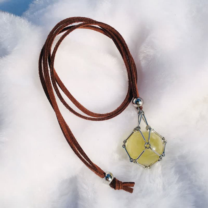 Olivenorma Natural Crystal Pouch Leather Rope Necklace