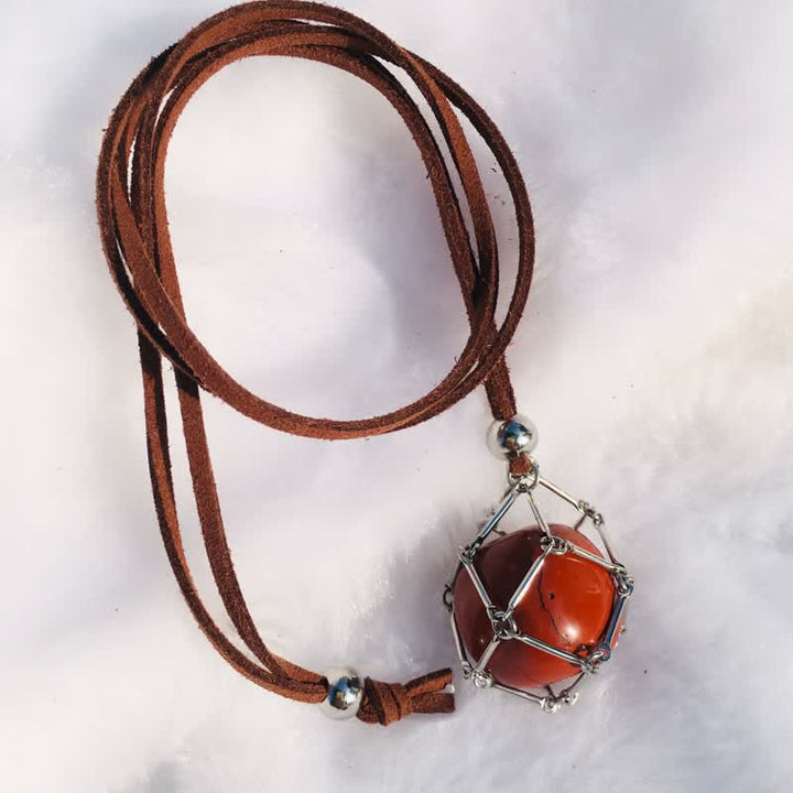 Olivenorma Natural Crystal Pouch Leather Rope Necklace