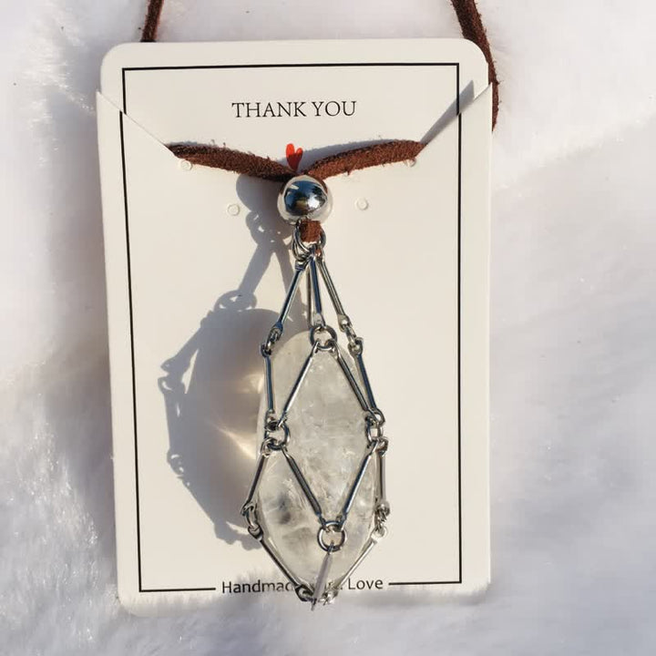 Olivenorma Natural Crystal Pouch Leather Rope Necklace