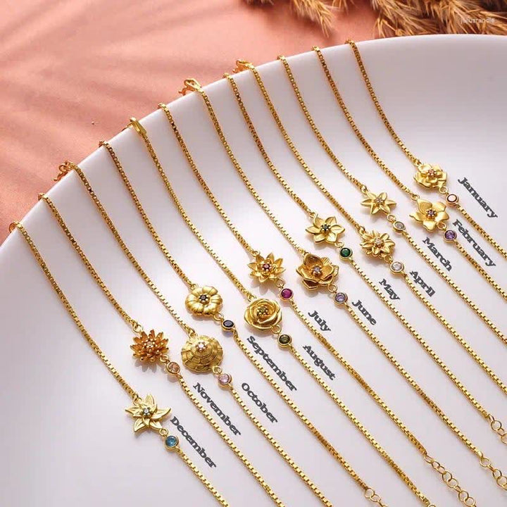 Olivenorma Gold Plated Copper Birth Flower Zircon Bracelet