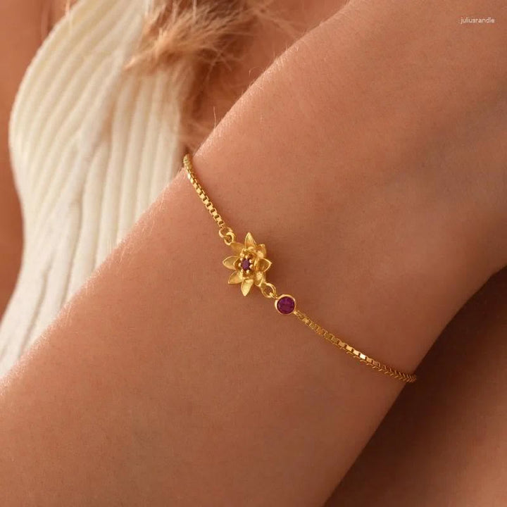 Olivenorma Gold Plated Copper Birth Flower Zircon Bracelet