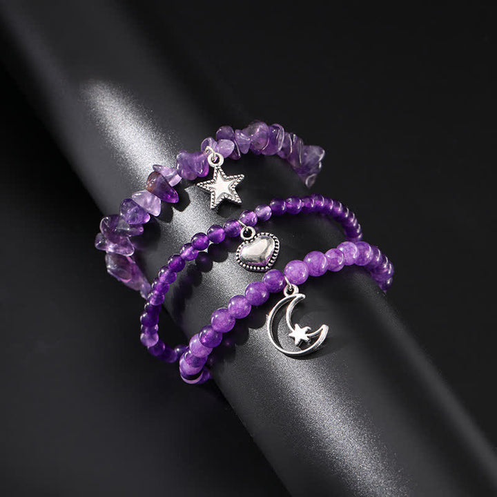 Olivenorma Amethyst Star Moon Heart Three Piece Set Bracelet