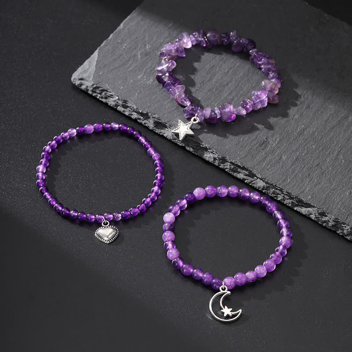 Olivenorma Amethyst Star Moon Heart Three Piece Set Bracelet